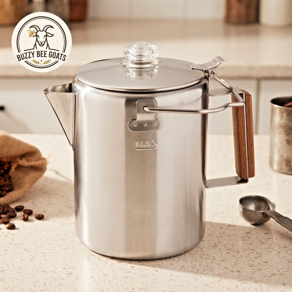 Vintage Stainless Steel 9 Cup Stovetop Percolator Coffee Pot Retro Camper 8-9"
